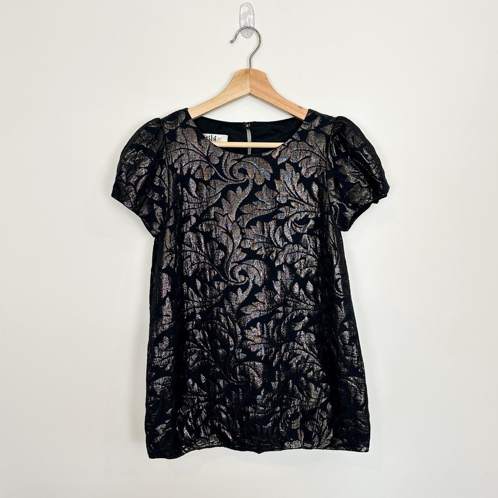 Tibi New York Black Metallic Floral Top Sz 4